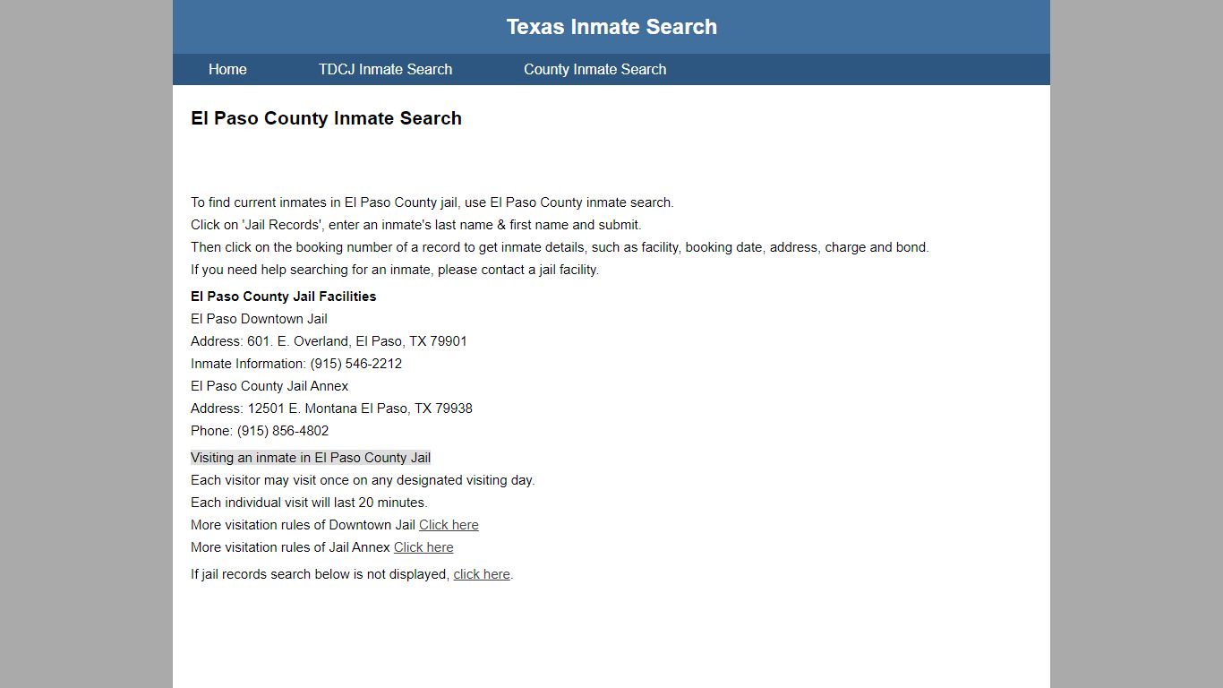 El Paso County Jail Inmate Search